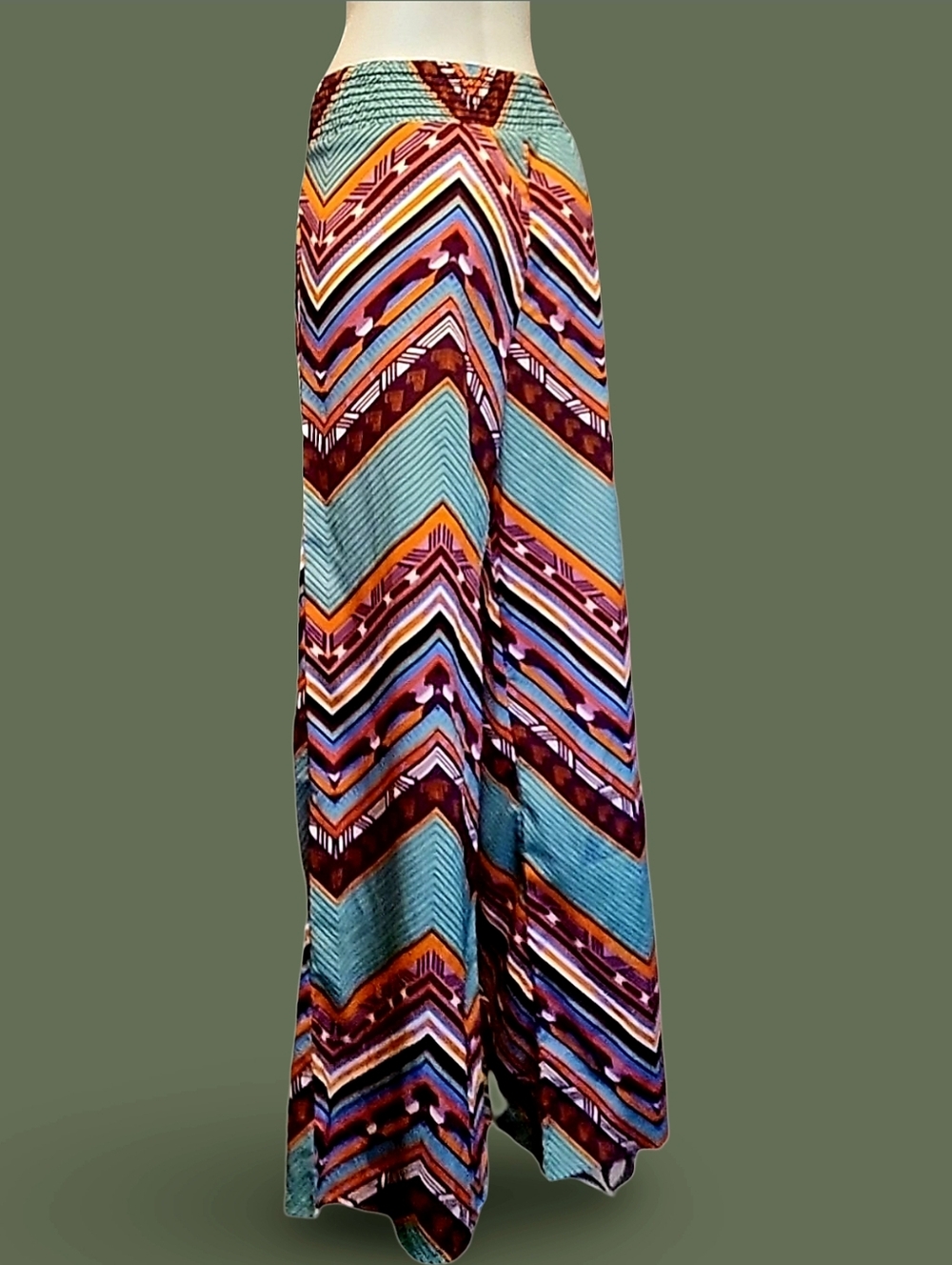Karlie Multicolor Geometric Wide-Leg Pants Chevron Pattern Retro Casual Women - Picture 6 of 9